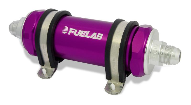 Fuelab 828 In-Line Fuel Filter Long -12AN In/-8AN Out 10 Micron Fabric - Purple 82800-4-12-8 Main Image