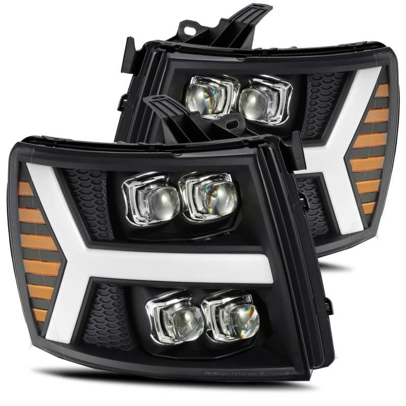 AlphaRex 07-13 Chevy 1500HD NOVA LED Proj Headlights Plank Style Matte Blk w/Activ Light/Seq Signal 880209 Main Image