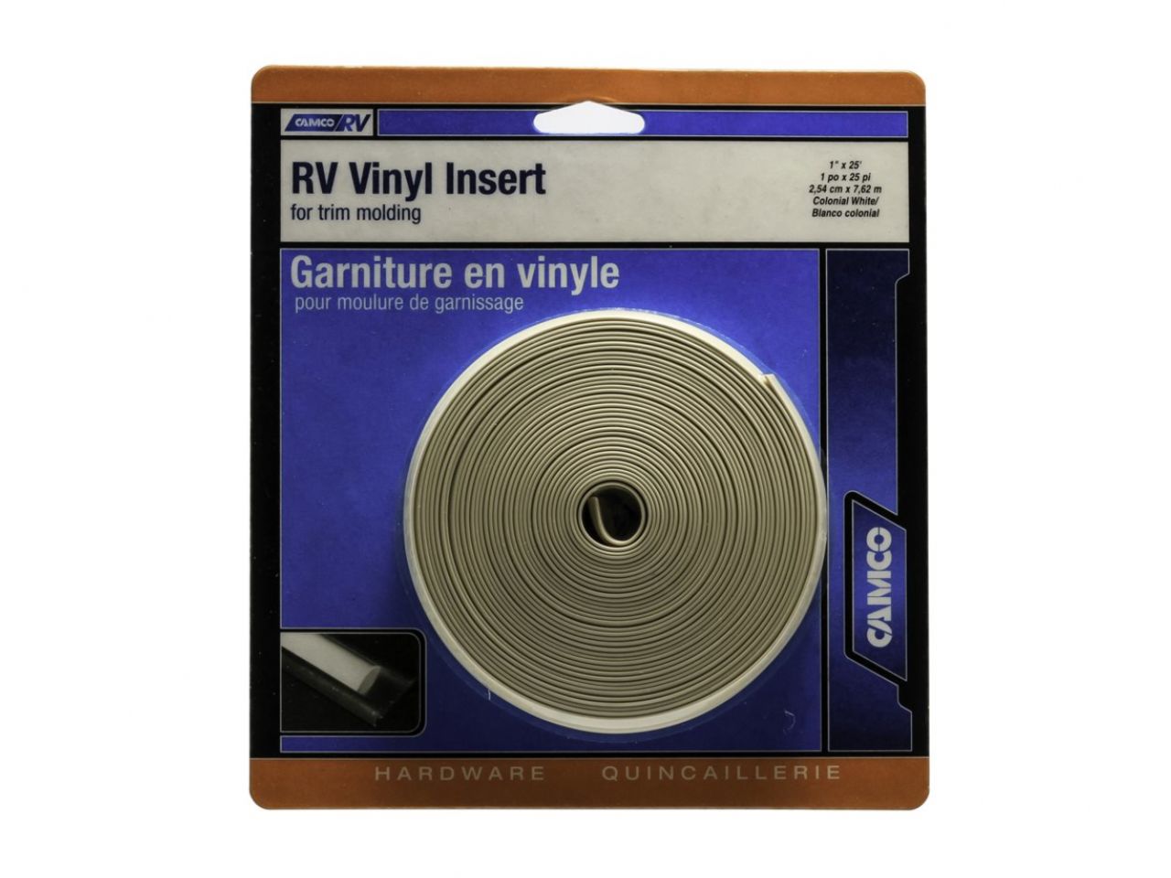 Camco Vinyl Trim Insert - 1" x 25' Colonial White Bilingual