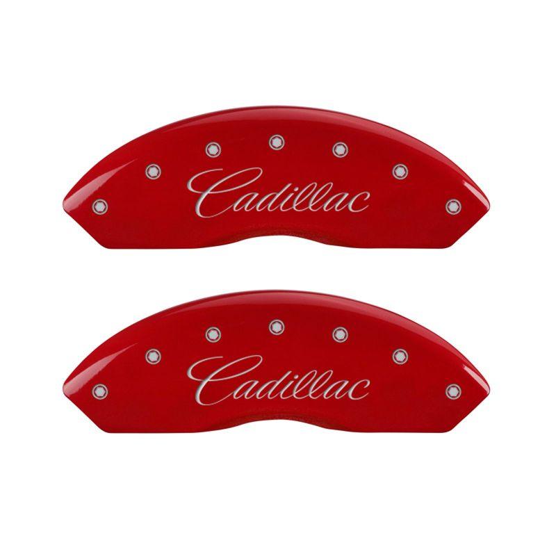 MGP 4 Caliper Covers Engraved Front Cursive/Cadillac Engraved Rear CTS4 Red finish silver ch 35010SCT4RD Main Image