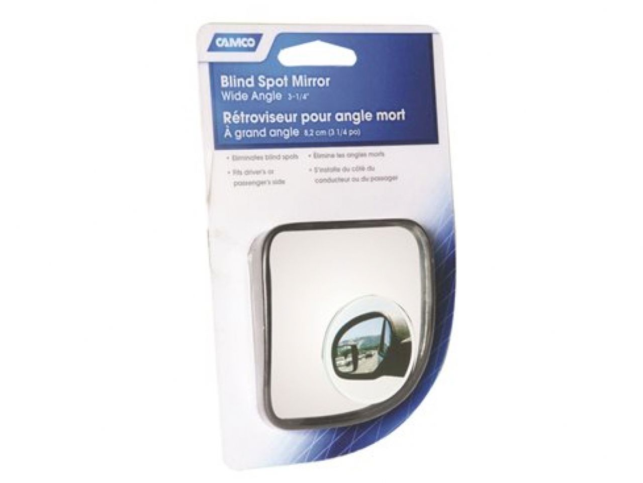 Camco Blind Spot Mirror - 3.25"x3.25" Convex Wide Angle Bilingual