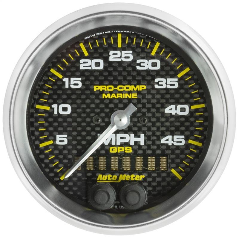 Autometer Marine Carbon Fiber 3-3/8in 50MPH GPS Speedometer Gauge 200635-40 Main Image