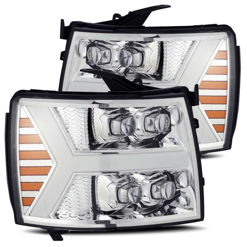 AlphaRex 07-13 Chevy 1500HD NOVA LED Proj Headlights Plank Style Chrm w/Activ Light/Seq Signal 880207 Main Image