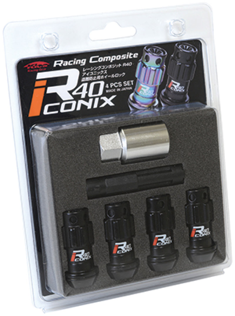 Project Kics 12X1.25 R40 Iconix Black Lug Nut Lock Set - 4 WYIF43KK