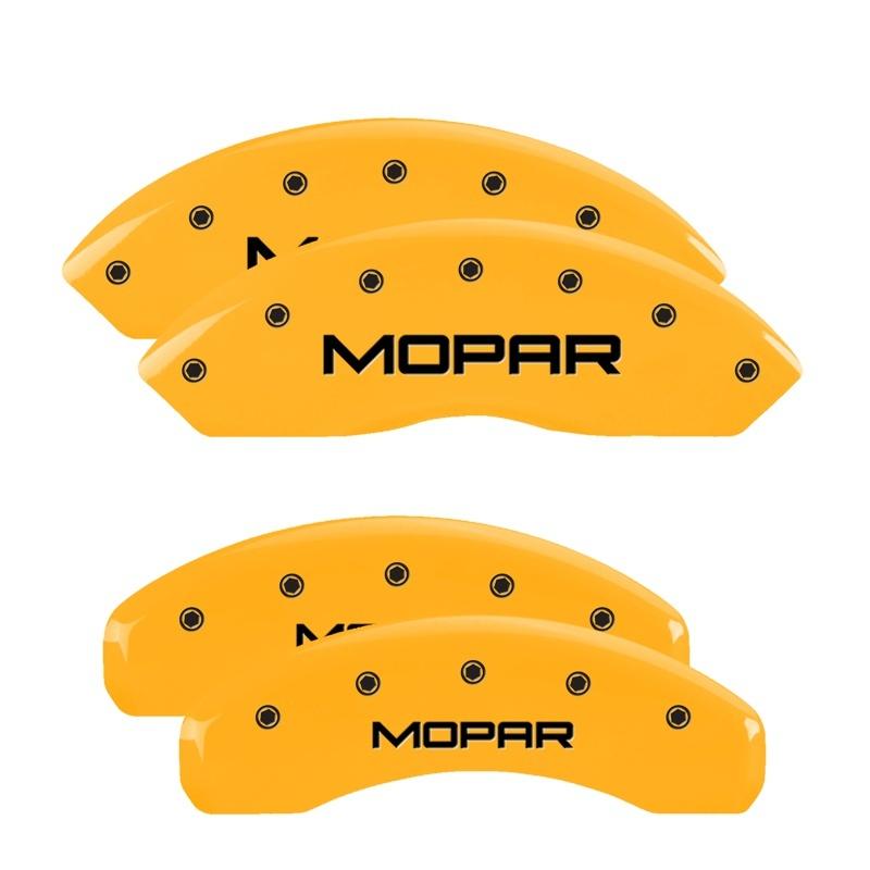 MGP 4 Caliper Covers Engraved Front & Rear Mopar Yellow Finish Black Char 2010 Dodge Nitro 12059SMOPYL Main Image