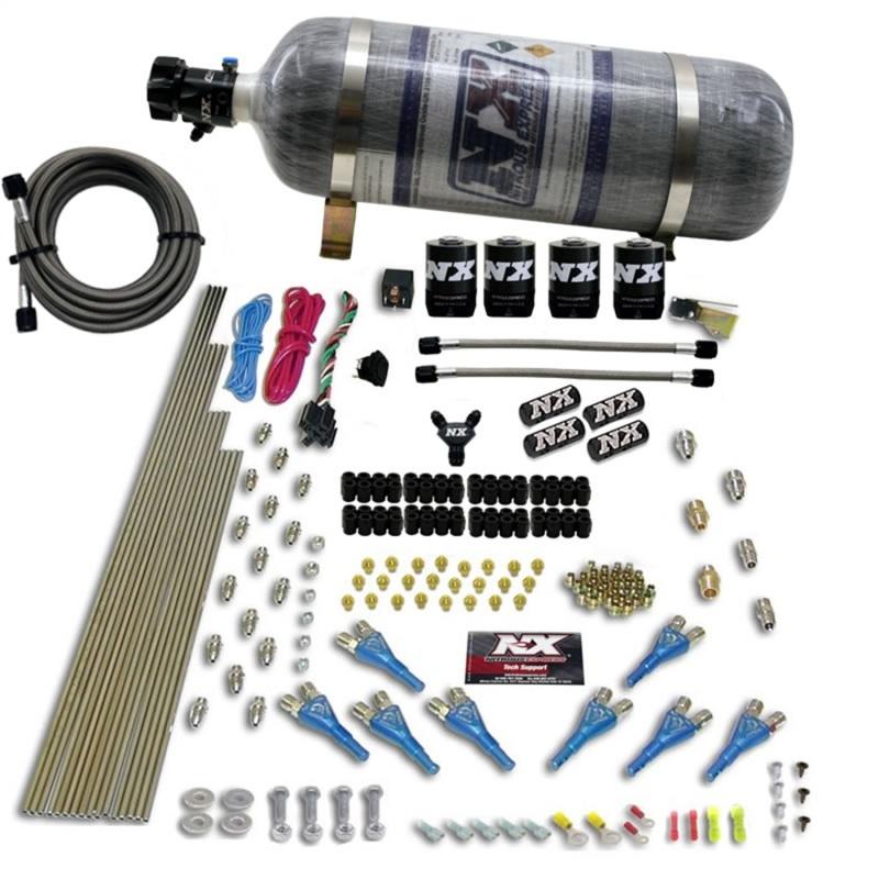 Nitrous Express 8 Cyl Shark Direct Port 4 Solenoids Nitrous Kit (200-600HP) w/Composite Bottle 90006-12 Main Image