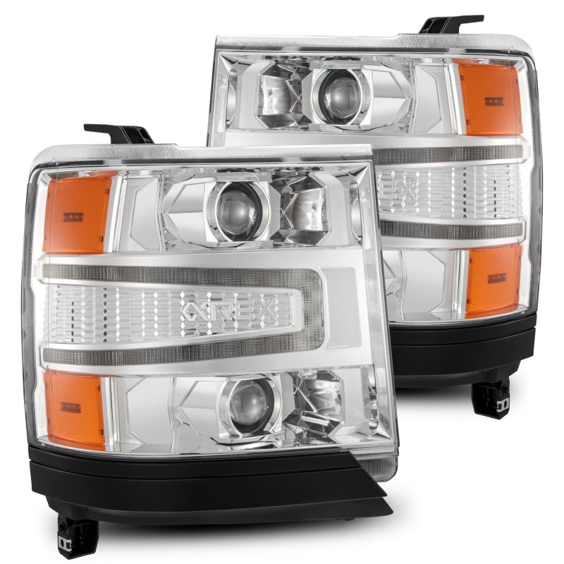 AlphaRex 16-18 Chevy 1500HD LUXX LED Proj Headlights Chrome w/Seq Actv Lgt / Seq Sig (Req PN 810023) 880235