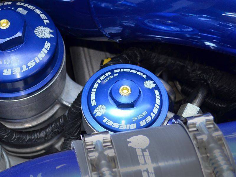 Sinister Diesel 03-07 Ford Powerstroke 6.0L Blue Spring Kit w/ Billet Spring Housing/Fuel Filter Cap SD-FUELBLK-6.0-FFC