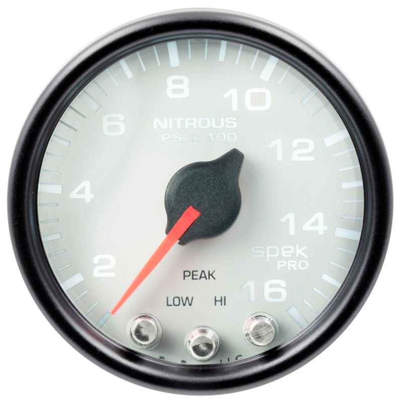 Autometer Spek-Pro Gauge Nitrous Press 2 1/16in 1600psi Stepper Motor W/Peak & Warn Wht/Blk P32012