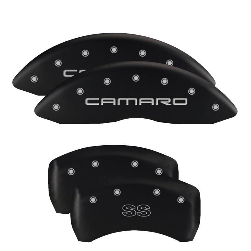 MGP 4 Caliper Covers Engraved Front & Rear With stripes/Dodge Black finish silver ch 12162SDD3BK Main Image