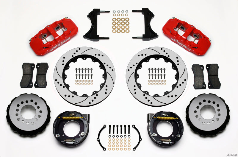 Wilwood Aero4 Rear P-Brake Kit, 14.00", Drilled, Red, Chevy C-10, 2.42 Offset