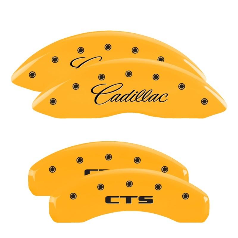 MGP 4 Caliper Covers Engraved F & R Cursive/Cadillac Yellow Finish Black Char 2010 Cadillac SRX 35003SCADYL Main Image