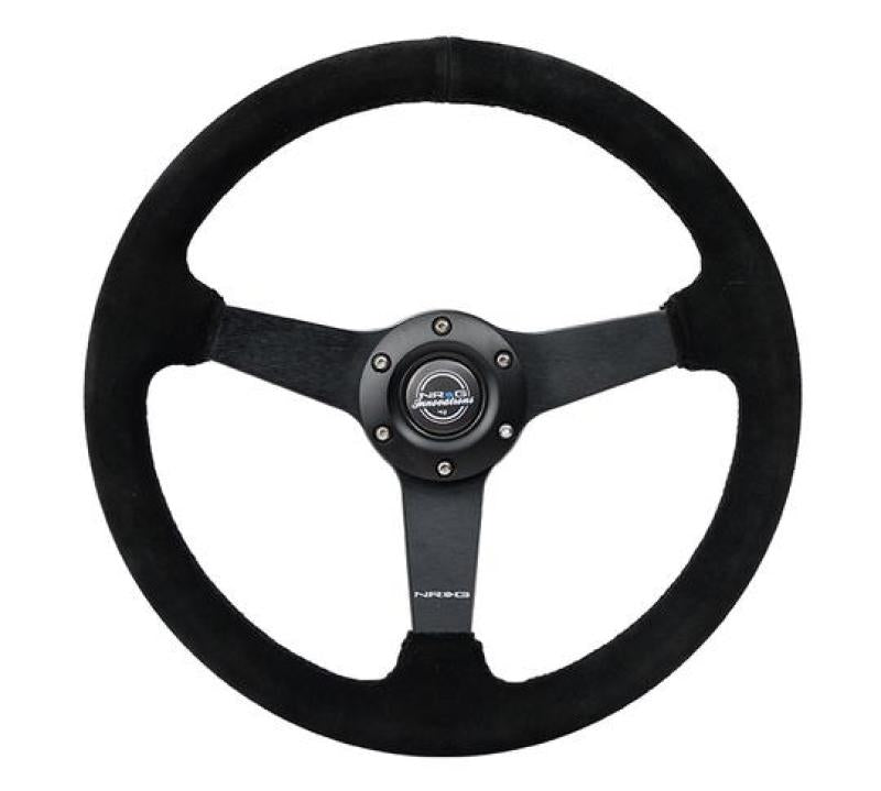 NRG Sport Steering Wheel (350mm / 1.5in Deep) Black Suede/Black Stitch w/Matte Black Solid Spokes RST-037MB-S