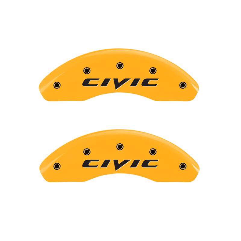 MGP 4 Caliper Covers Engraved Front 2015/Civic Engraved Rear 2015/Civic Yellow finish black ch 20197SCIVYL Main Image