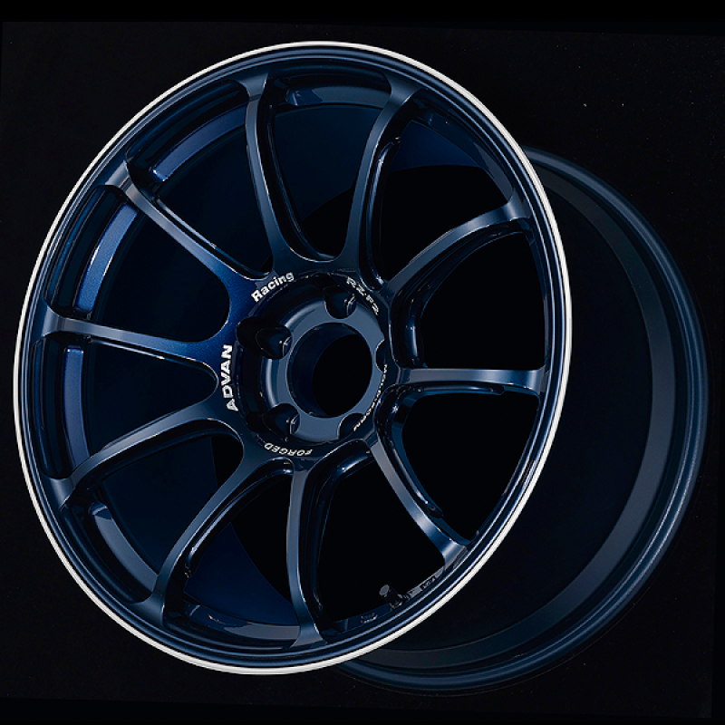 Advan RZ-F2 18x10.5 +15 5-114.3 Racing Titanium Blue and Ring Wheel YA28L15EDR