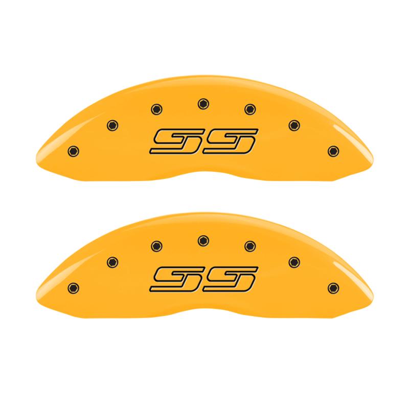 MGP 4 Caliper Covers Engraved Front & Rear Avalanche SS Yellow Finish Black Char 2000 Chevy Tahoe 14002SSS1YL Main Image