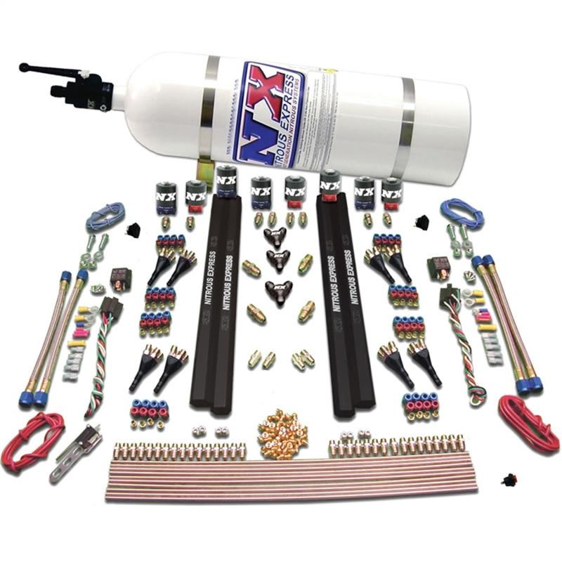 Nitrous Express SX2 Dual Stage/Alcohol - 8 Solenoid Nitrous Kit (200-1200HP) w/15lb Bottle 90095-15 Main Image