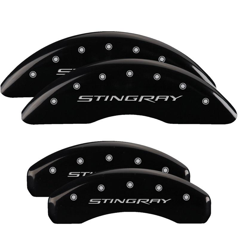 MGP 4 Caliper Covers Engraved Front & Rear Stingray Black finish silver ch 13084SSTYBK Main Image