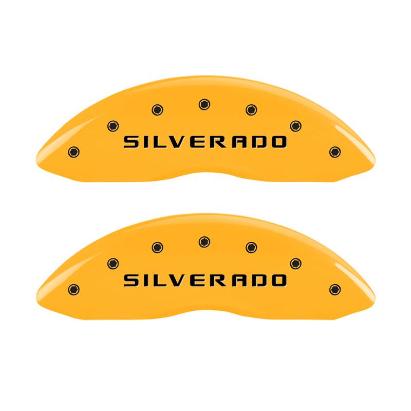 MGP 4 Caliper Covers Engraved Front & Rear Silverado Yellow Finish Black Char 2005 Chevrolet Astro 14034SSILYL Main Image