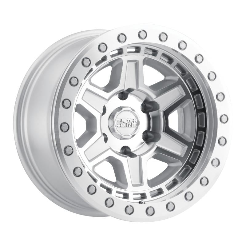 Black Rhino Reno Beadlock 17x8.5 6x135 ET00 CB 87.1 Silver w/Mirror Face & Silver Bolts Wheel 1785REN006135S87 Main Image