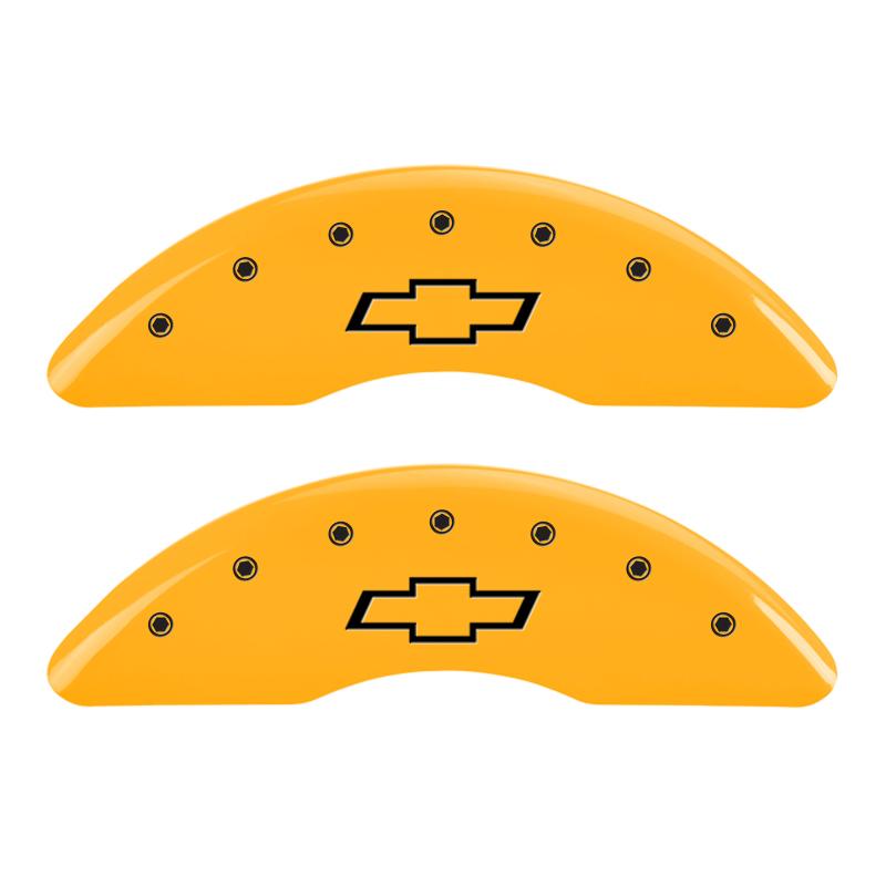 MGP 4 Caliper Covers Engraved Front & Rear Bowtie Yellow finish black ch 14011SBOWYL Main Image