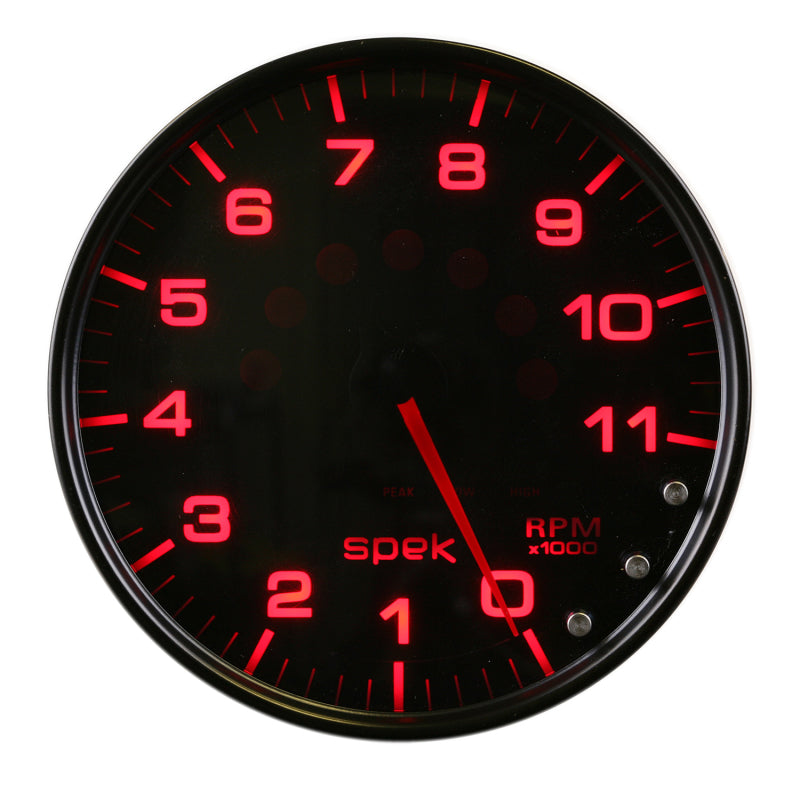 Autometer Spek-Pro Gauge Tachometer 5in 11K Rpm W/Shift Light & Peak Mem Black/Smoke/Black P23952