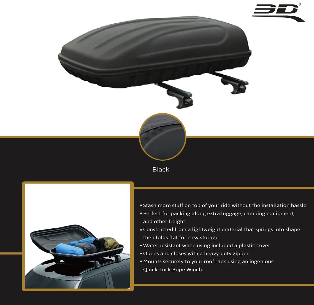 3D MAXpider 47.2in x 31.5in x 10.2in Large 3D Shell Roof Box W/ Rack - Black B07H77GLJL