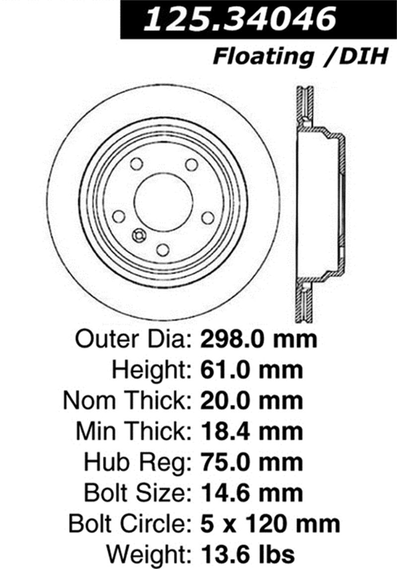 Stoptech 99-00 BMW 528i / 01-03 525i/530i/540i Rear Premium High Carbon Cryo Brake Rotor 125.34046CRY Main Image