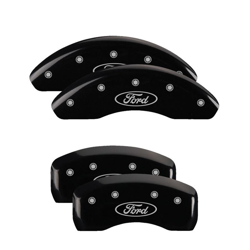 MGP 4 Caliper Covers Engraved Front & Rear Oval logo/Ford Black finish silver ch 10221SFRDBK Main Image