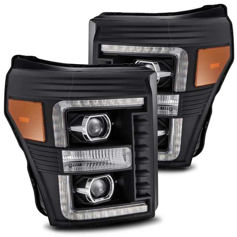 AlphaRex 11-16 Ford F-350 SD LUXX LED Proj Headlights Plank Style Black w/Activ Light/Seq Signal 880146 Main Image
