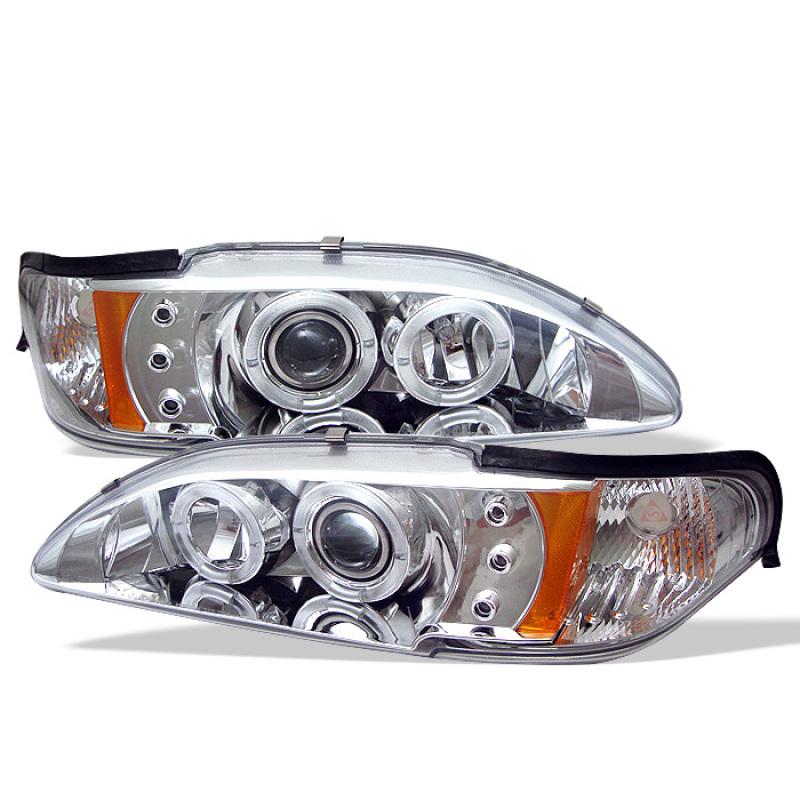 Spyder Ford Mustang 94-98 1PC Projector LED Halo Amber Reflctr LED Chrm Low H3 PRO-YD-FM94-1PC-AM-C 5010407 Main Image