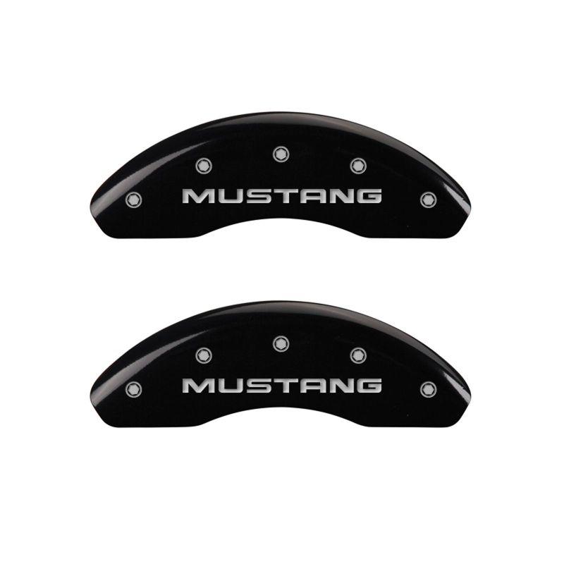 MGP 4 Caliper Covers Engraved Front Mustang Engraved Rear Pony Black finish silver ch 10224SMPYBK Main Image