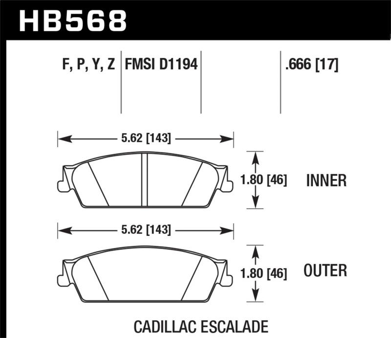 Hawk 07-14 Cadillac Escalade / EXT / ESV HPS 5.0 Rear Brake Pads HB568B.666 Main Image