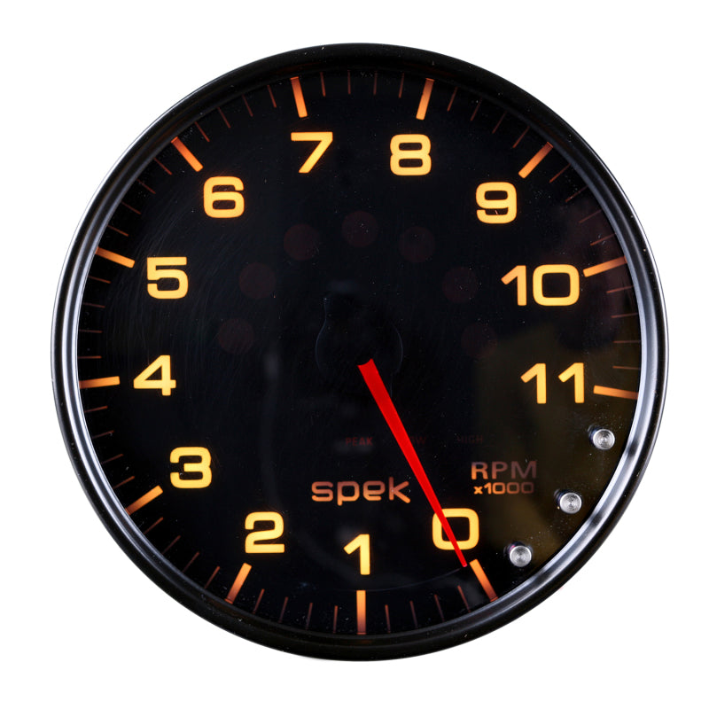 Autometer Spek-Pro Gauge Tachometer 5in 11K Rpm W/Shift Light & Peak Mem Black/Smoke/Black P23952