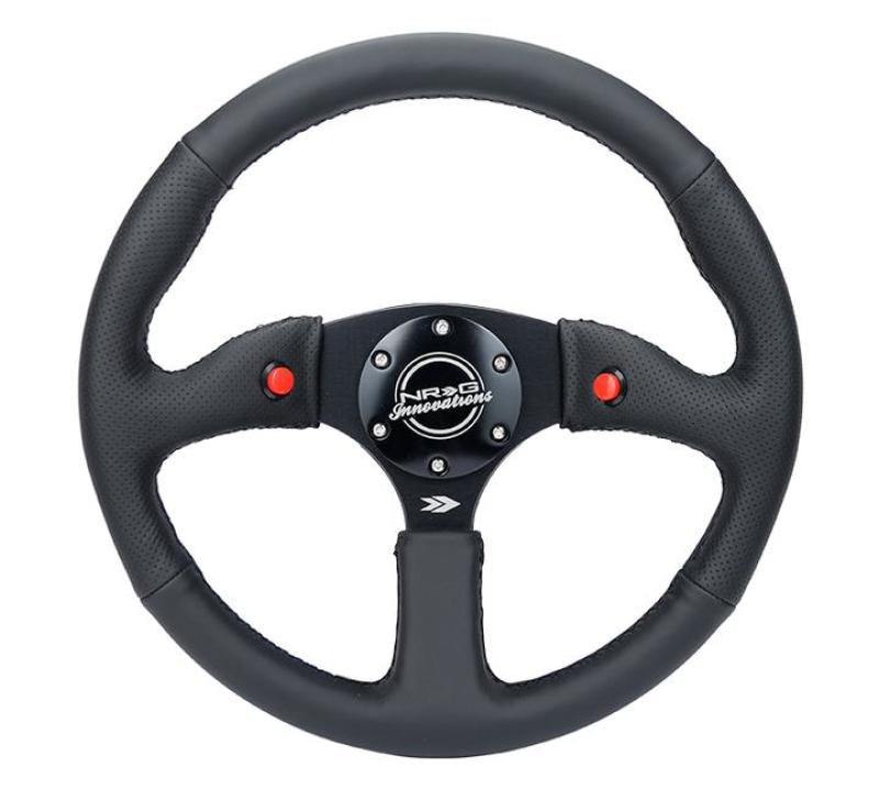 NRG Reinforced Steering Wheel (350mm/ 2.5in. Deep) Sport Leather Racing/ 4mm Matte Black Spoke RST-023D-R