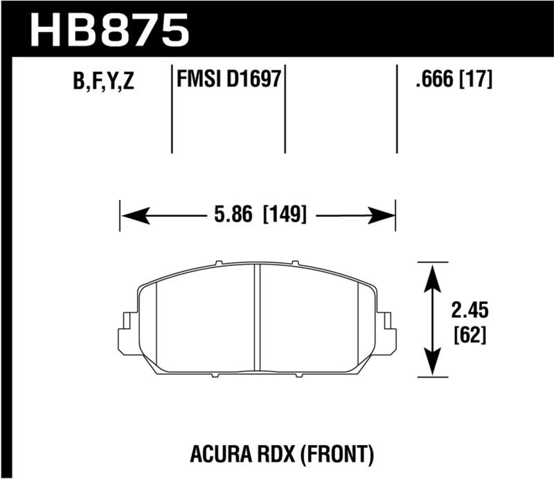 Hawk 14-17 Acura RDX/RLX LTS Street Front Brake Pads HB875Y.666 Main Image