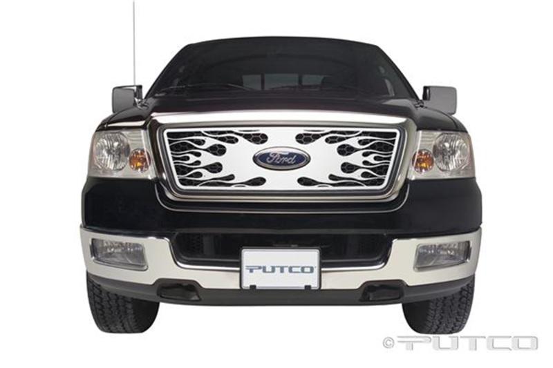 Putco 04-08 Ford F-150 (Honeycomb Grille) w/ Logo CutOut Flaming Inferno Stainless Steel Grille 89142 Main Image