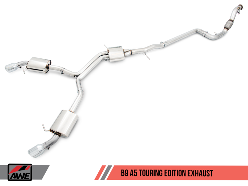 AWE Tuning Audi B9 A5 Touring Edition Exhaust Dual Outlet - Chrome Silver Tips (Includes DP) 3015-32090 Main Image