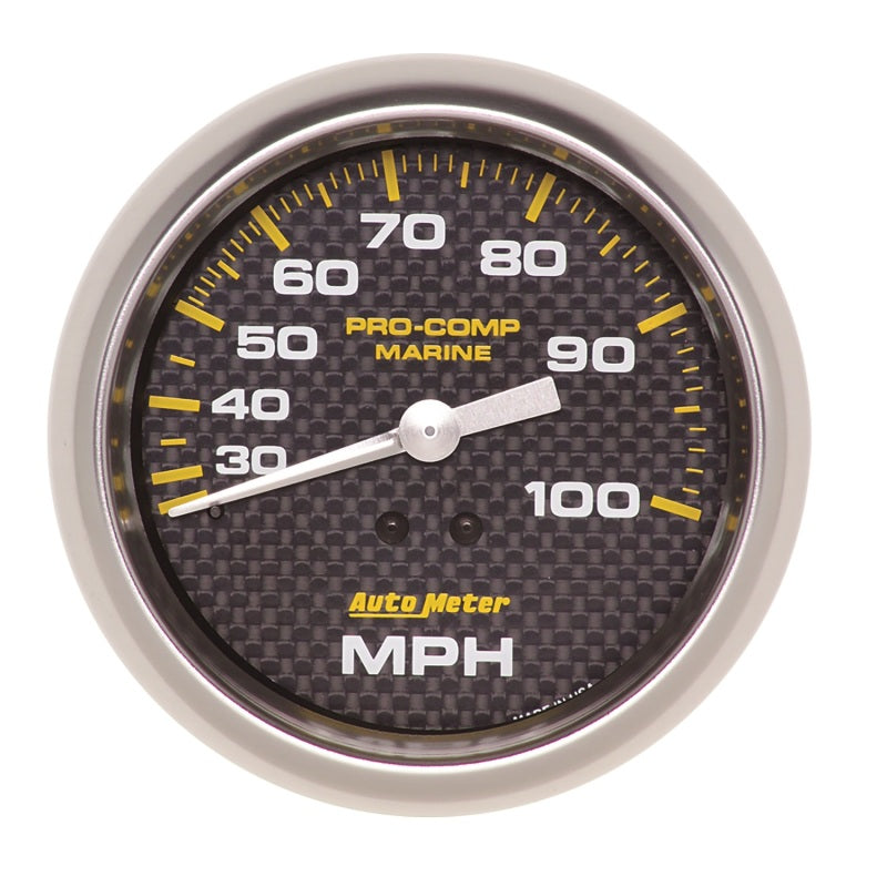 Autometer Marine Carbon Fiber 3-3/8in 100 MPH Mechanical Speedometer Gauge 200754-40