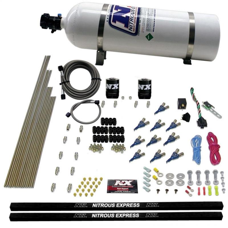 Nitrous Express 10 Cyl Piranha Nozzle Direct Port Nitrous Kit (250-500HP) w/15lb Bottle 81000EFI-15 Main Image