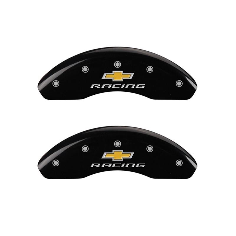 MGP Front set 2 Caliper Covers Engraved Front Chevy racing Black finish silver ch 14208FBRCBK Main Image