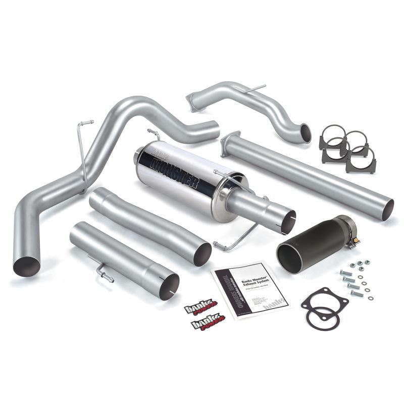 Banks Power 03-04 Dodge 5.9L CCLB(Catted) Monster Exhaust System - SS Single Exhaust w/ Black Tip 48642-B Main Image