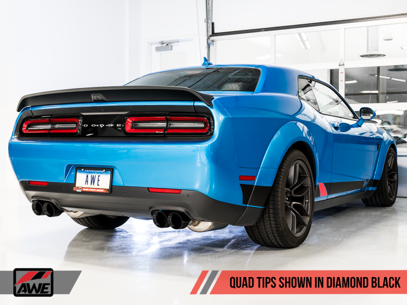 AWE Tuning 2015+ Dodge Challenger 6.4L/6.2L SC Resonated Touring Edition Exhaust - Quad Black Tips 3015-43146