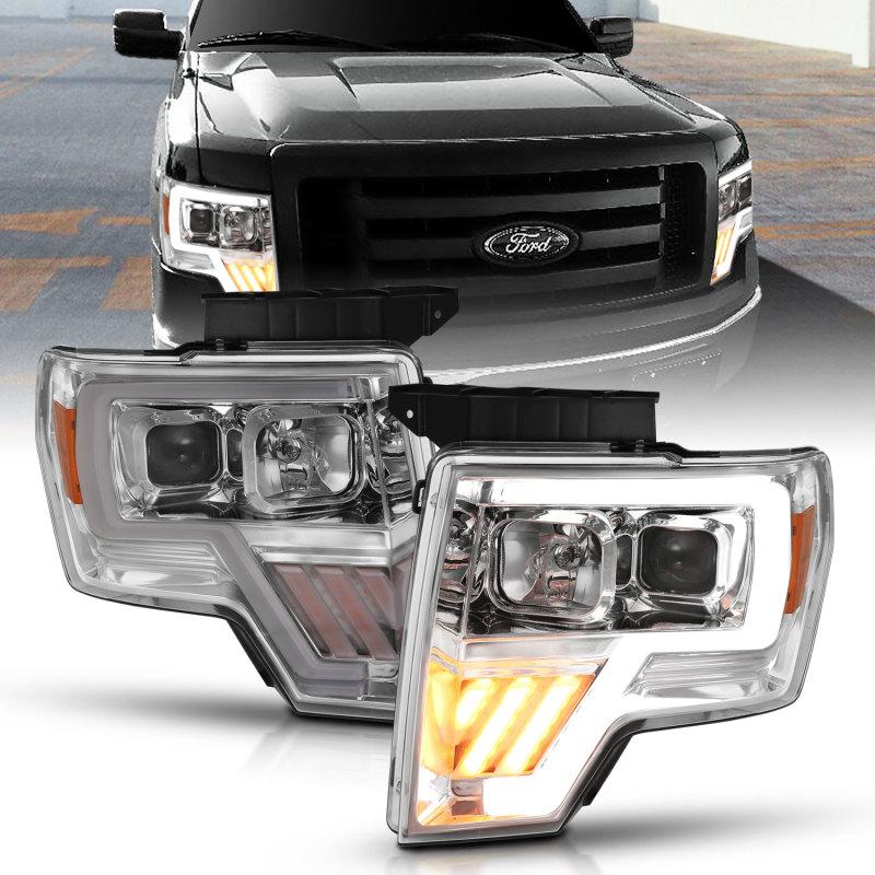 ANZO 2009-2014 Ford F-150 Projector Headlight Chrome Amber 111446 Main Image