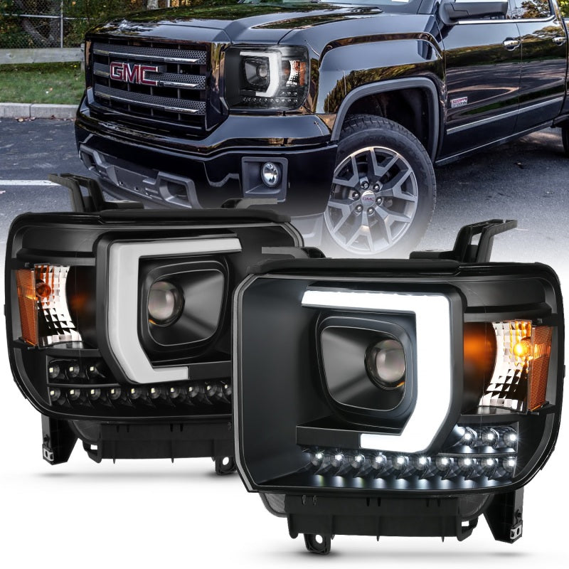 ANZO 2014-2015 Gmc Sierra 1500HD Projector Plank Style Headlight Black W/ Drl 111450