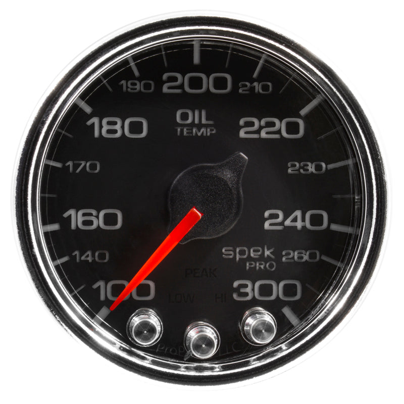 Autometer Spek-Pro Gauge Oil Temp 2 1/16in 300f Stepper Motor W/Peak & Warn Blk/Chrm P32231