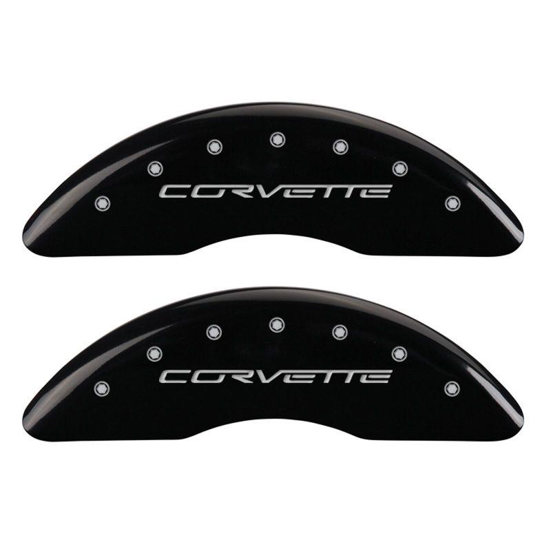 MGP 4 Caliper Covers Engraved Front & Rear C6/Corvette Black finish silver ch 13083SCV6BK Main Image