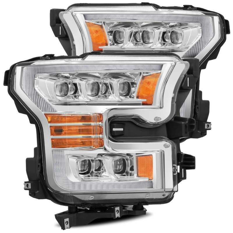 AlphaRex 17-20 Ford Raptor NOVA LED Proj Headlights Plank Style Chrm w/Activ Light Sequential Signal 880151 Main Image