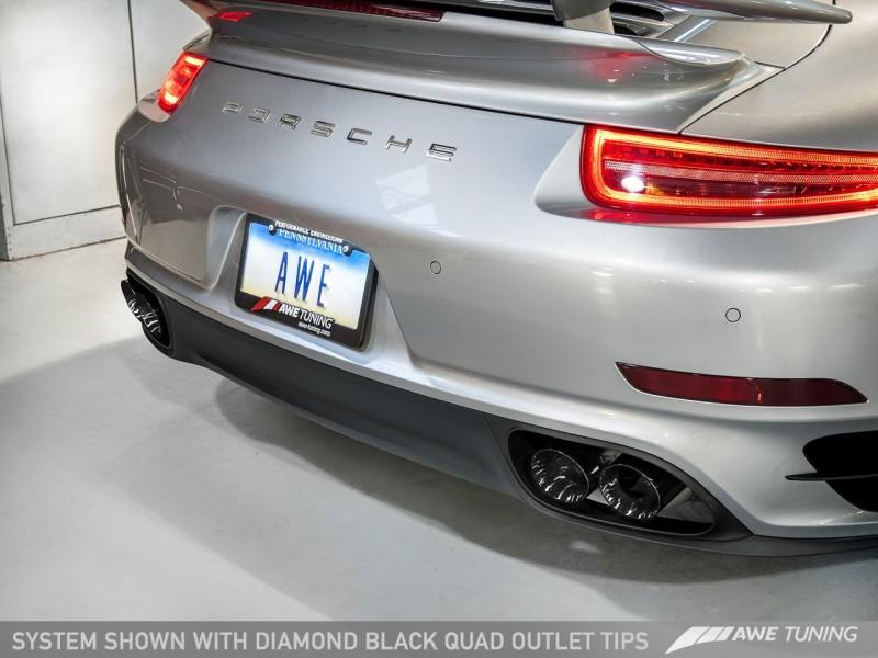 AWE Tuning Porsche 991.1 Turbo Performance Exhaust and High-Flow Cats - Black Quad Tips 3015-43044 Main Image
