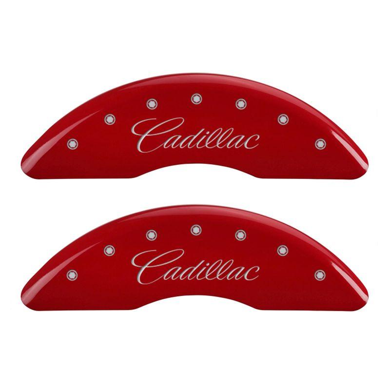 MGP 4 Caliper Covers Engraved Front Cadillac Engraved Rear XTS Red finish silver ch 35008SXTSRD Main Image